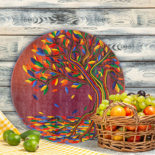 Colourful Autumn Tree Personalized Thanksgiving Cutting Board