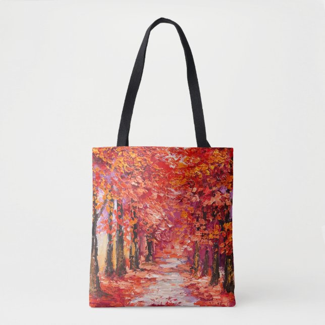 Colourful autumn trees, impressionist oil painting tote bag (Front)