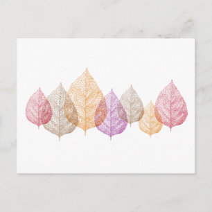 Colourful autumn vein leaves, art illustration postcard