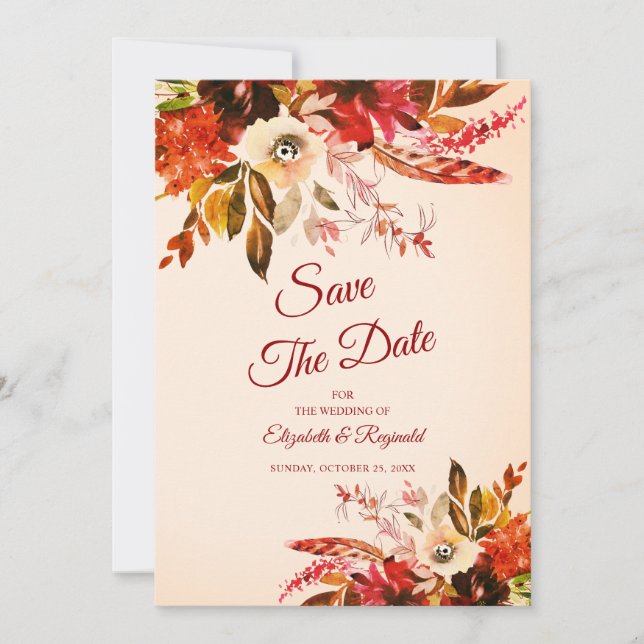Colourful Autumn Watercolor Floral Ivory Wedding (Front)