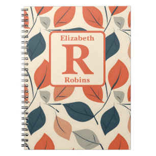 Colourful autums leaves boho personalized monogram notebook