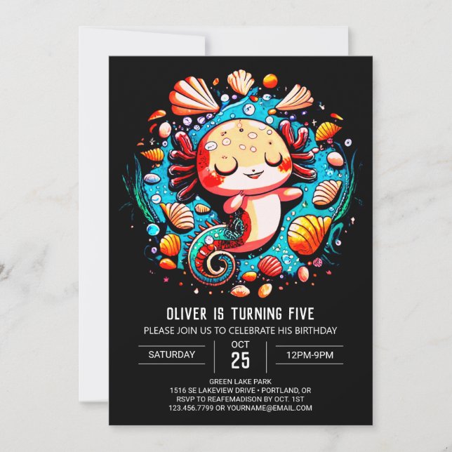 Colourful Axolotl Boho Birthday Invitation (Front)