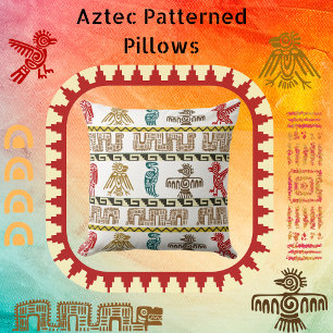 Colourful Aztec Art & Symbols Throw Pillow