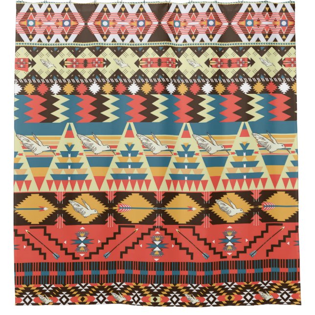 Colourful Aztec: birds, flowers pattern. (Front)