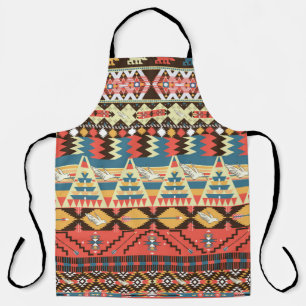 Colourful Aztec: birds, flowers pattern. Apron