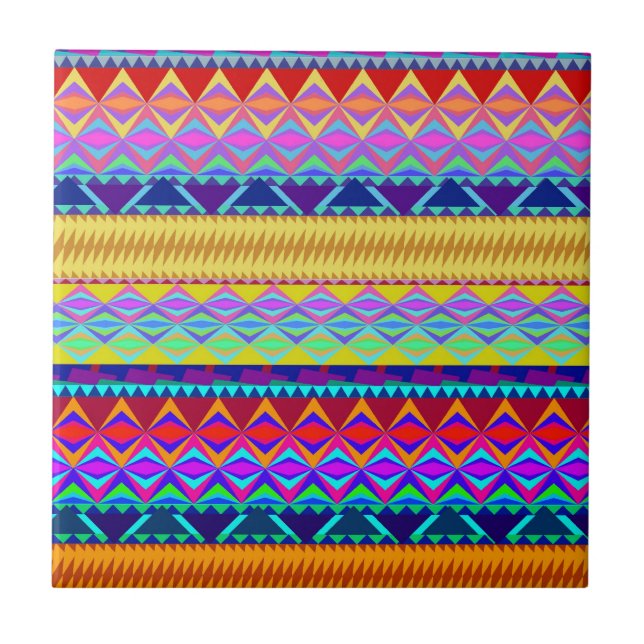 Colourful Aztec Design Tile (Front)