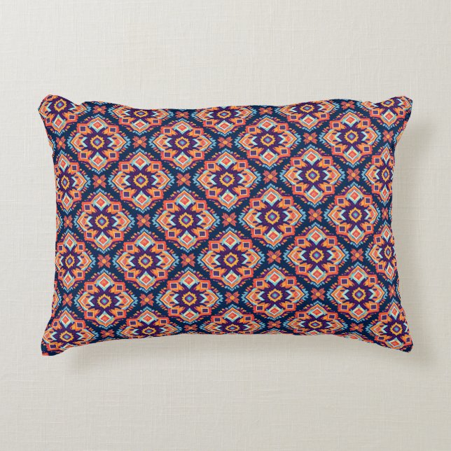 Colourful Aztec Geometric Pattern Accent Pillow (Front)