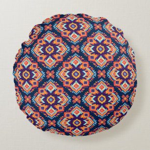 Colourful Aztec Geometric Pattern Round Pillow