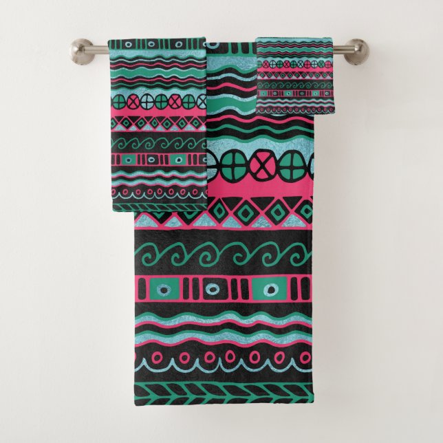 Colourful  Aztec Inca Mayan Pattern Bath Towel Set (Insitu)