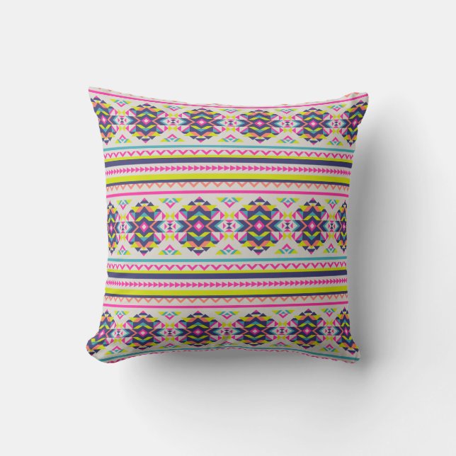 Colourful Aztec Inspired Geometric Pattern Throw Pillow (Front)