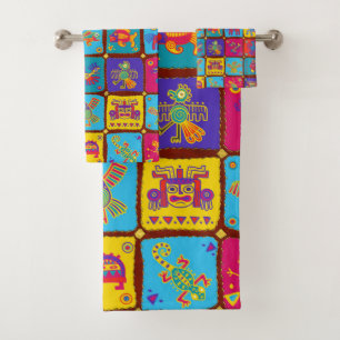 Colourful Aztec Mexican Animals 1 Bath Towel Set