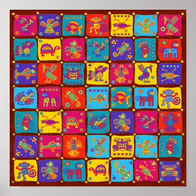 Colourful Aztec Mexican Animals 1 Poster (Front)