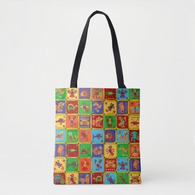 Colourful Aztec Mexican Animals Tote Bag (Front)