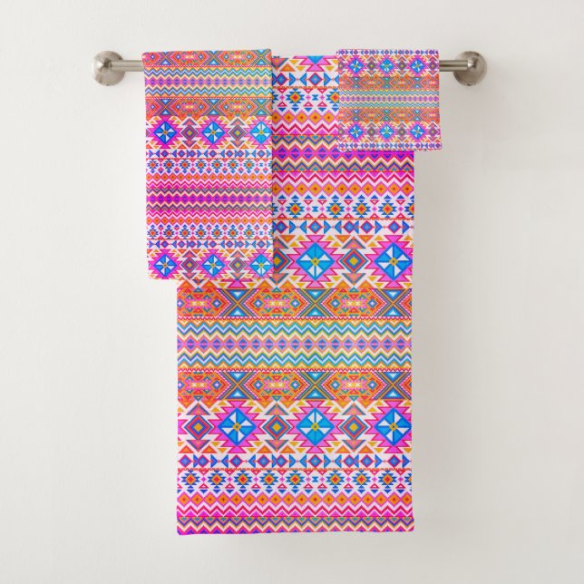 Colourful aztec pattern bath towel set (Insitu)