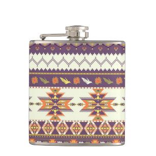 Colourful aztec pattern hip flask