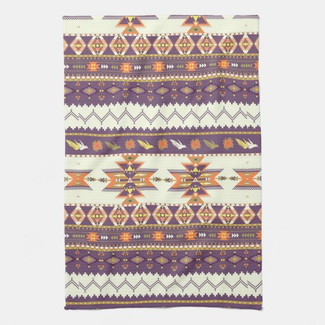 Colourful aztec pattern kitchen towel (Vertical)