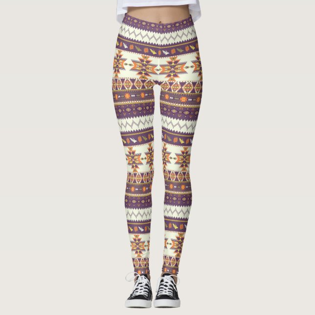 Colourful aztec pattern leggings (Front)