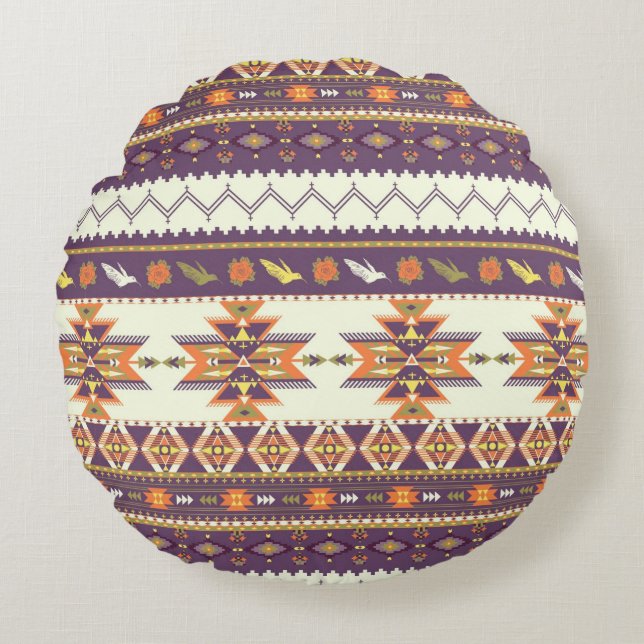 Colourful aztec pattern round pillow (Front)