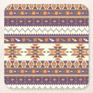 Colourful aztec pattern square paper coaster