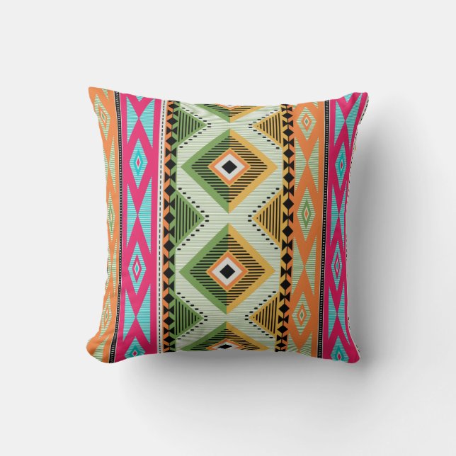 Colourful Aztec Pattern Throw Pillow (Front)