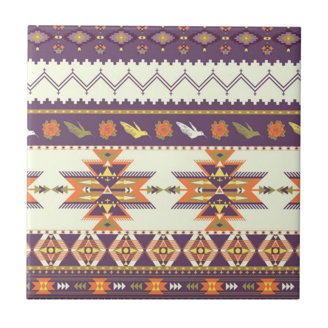 Colourful aztec pattern tile (Front)