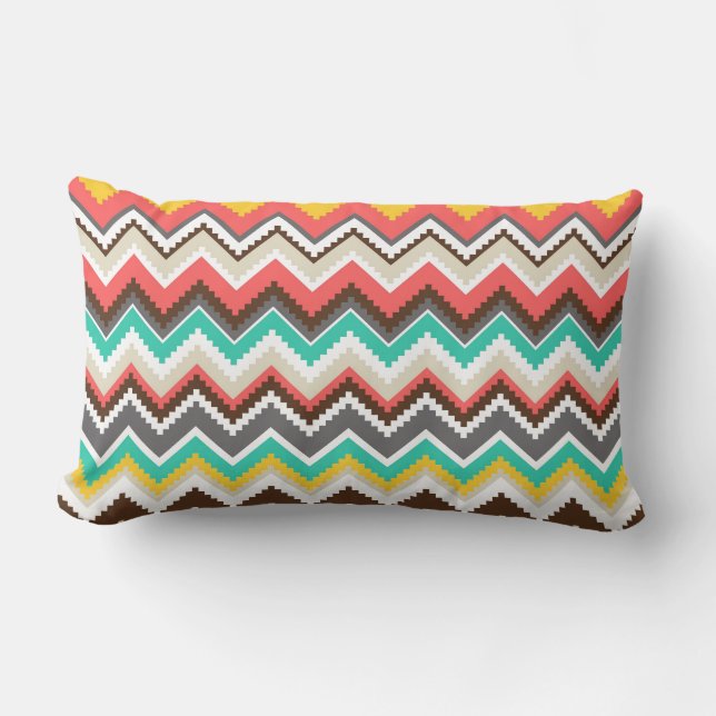 Colourful Aztec Tribal Chevron ZigZag Stripes Lumbar Pillow (Front)