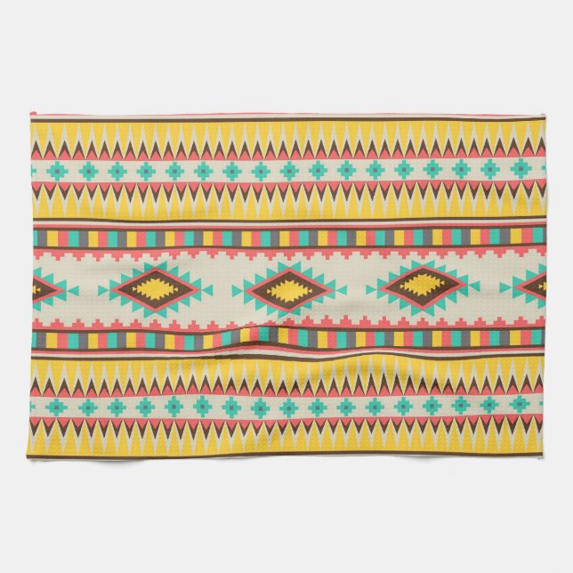 Colourful Aztec Tribal Native American Diamonds Kitchen Towel (Horizontal)