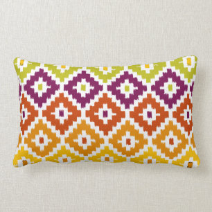 Colourful Aztec Tribal Print Ikat Diamond Pattern Lumbar Pillow