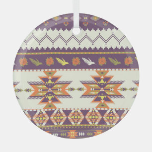 Colourful Aztec: vibrant seamless pattern. Glass Ornament