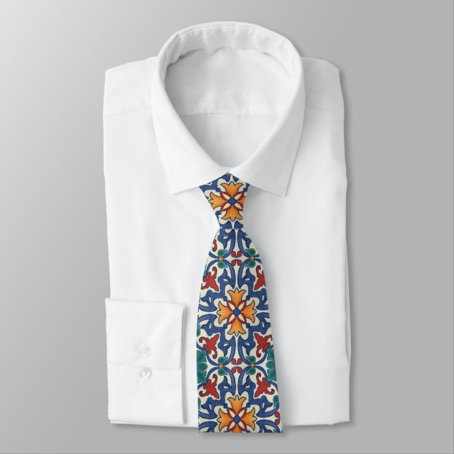 Colourful Azulejos Pattern Tie (Tied)