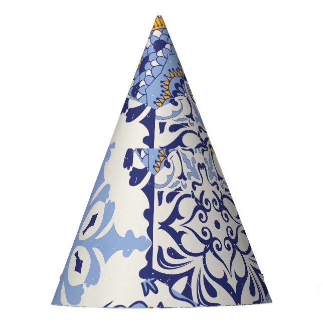 Colourful Azulejos tiles: hand-drawn pattern. Party Hat (Front)