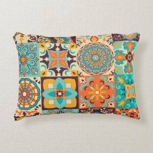 Colourful Azulejos Traditional Tiles Set Accent Pillow