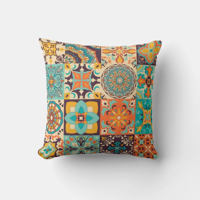 Colourful Azulejos Traditional Tiles Set Throw Pillow (Front)