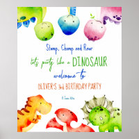 Colourful baby dinosaurs birthday welcome sign