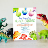 Colourful baby dinosaurs toddler birthday invite
