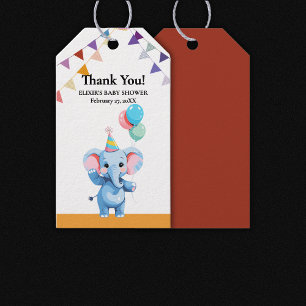 Colourful Baby Elephant with Balloons Baby Shower Gift Tags