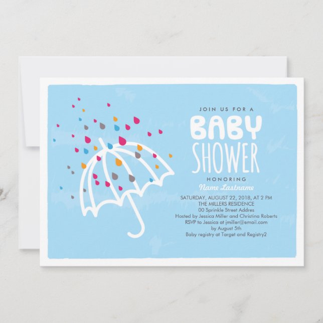 Colourful Baby Shower Umbrella Invitation (Front)
