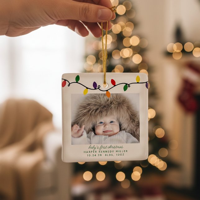 Colourful Baby's First Christmas Lights Ceramic Ornament (Creator Uploaded)