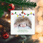 Colourful Baby's First Christmas Lights Ceramic Ornament<br><div class="desc">Colourful Baby's First Christmas Lights Photos Ceramic Ornament is the perfect take on Baby's First Christmas! Cute, Modern yet Rustic Christmas Holiday Photo Square Ornaments featuring adorable little retro Christmas lights and modern typography. Add your favourite photo for the perfect ornament! Please contact us at cedarandstring@gmail.com if you need assistance...</div>