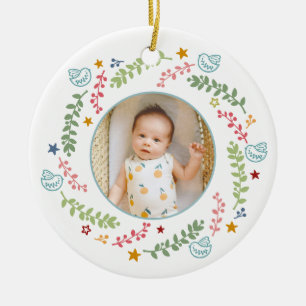 Colourful Baby's First Christmas Photo Ceramic Ornament