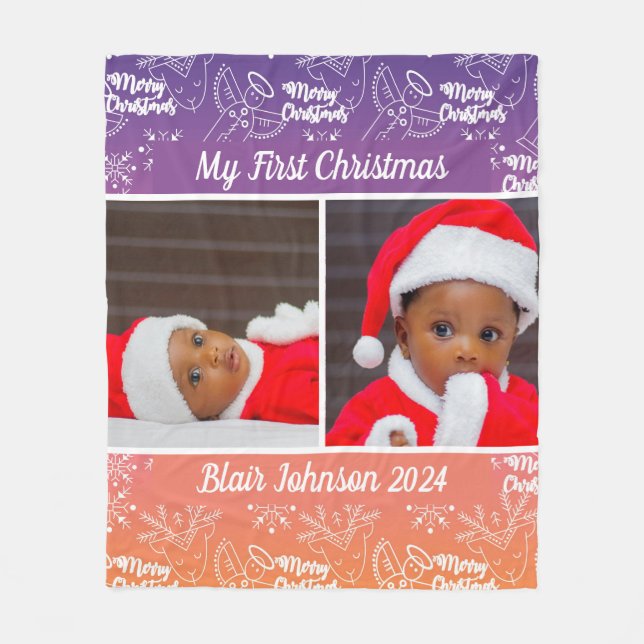  Colourful Baby's First Christmas Photo Fleece Blanket (Front)