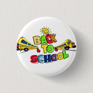 Colourful Back to School Cartoon Design with Schoo 1 Inch Round Button