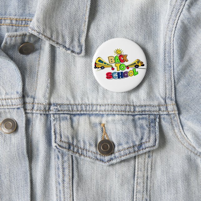 Colourful Back to School Cartoon Design with Schoo 2 Inch Round Button (In Situ)