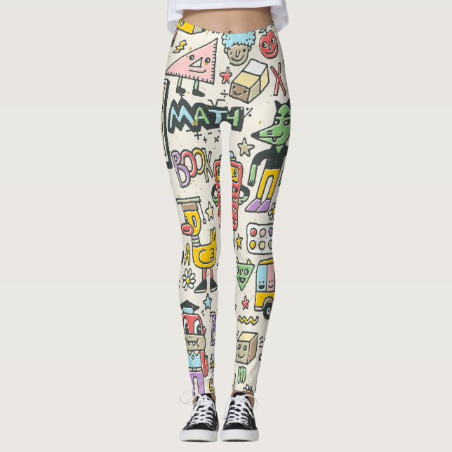 Colourful back to school doodles leggings (Front)