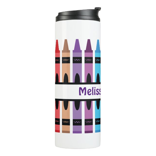 Colourful Back to School Name Monogram Crayon Thermal Tumbler (Rotated Left)