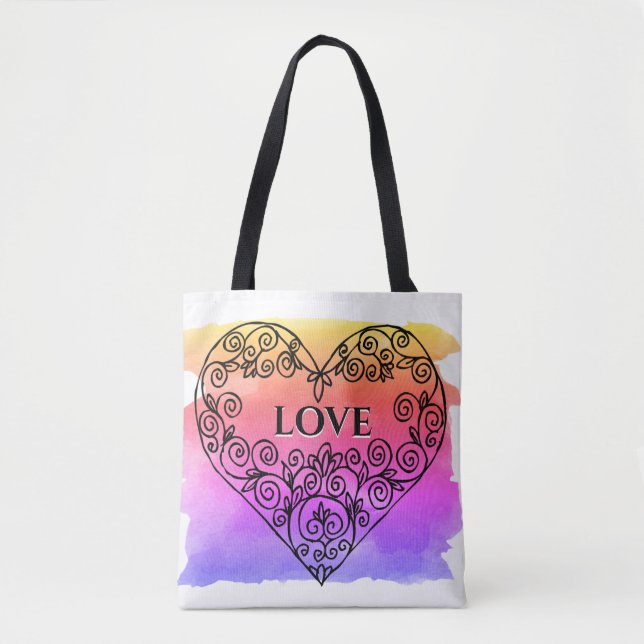 Colourful Background LOVE Heart Tote Bag (Front)