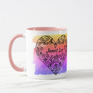Colourful Background Personalized Black Heart Mug