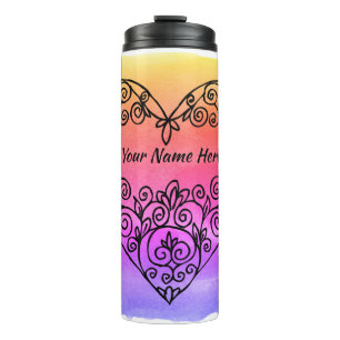 Colourful Background Personalized Black Heart Thermal Tumbler