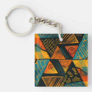 Colourful background with African motifs Keychain