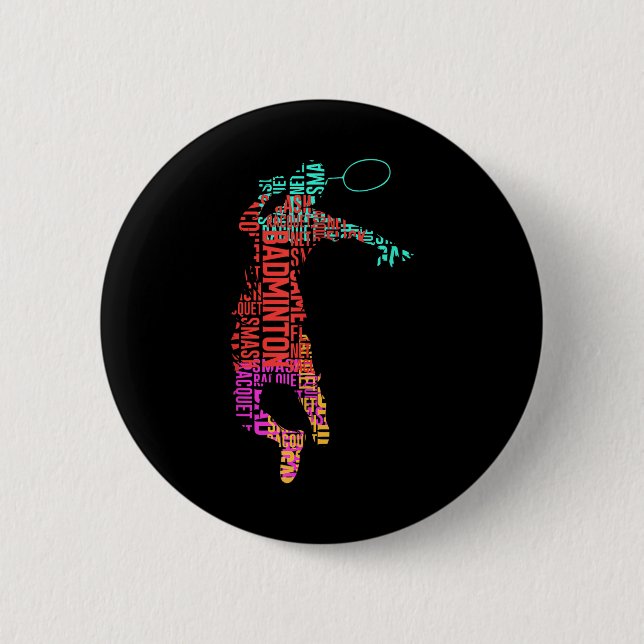 Colourful Badminton Player _ Shuttle Racket _ Badm 2 Inch Round Button (Front)